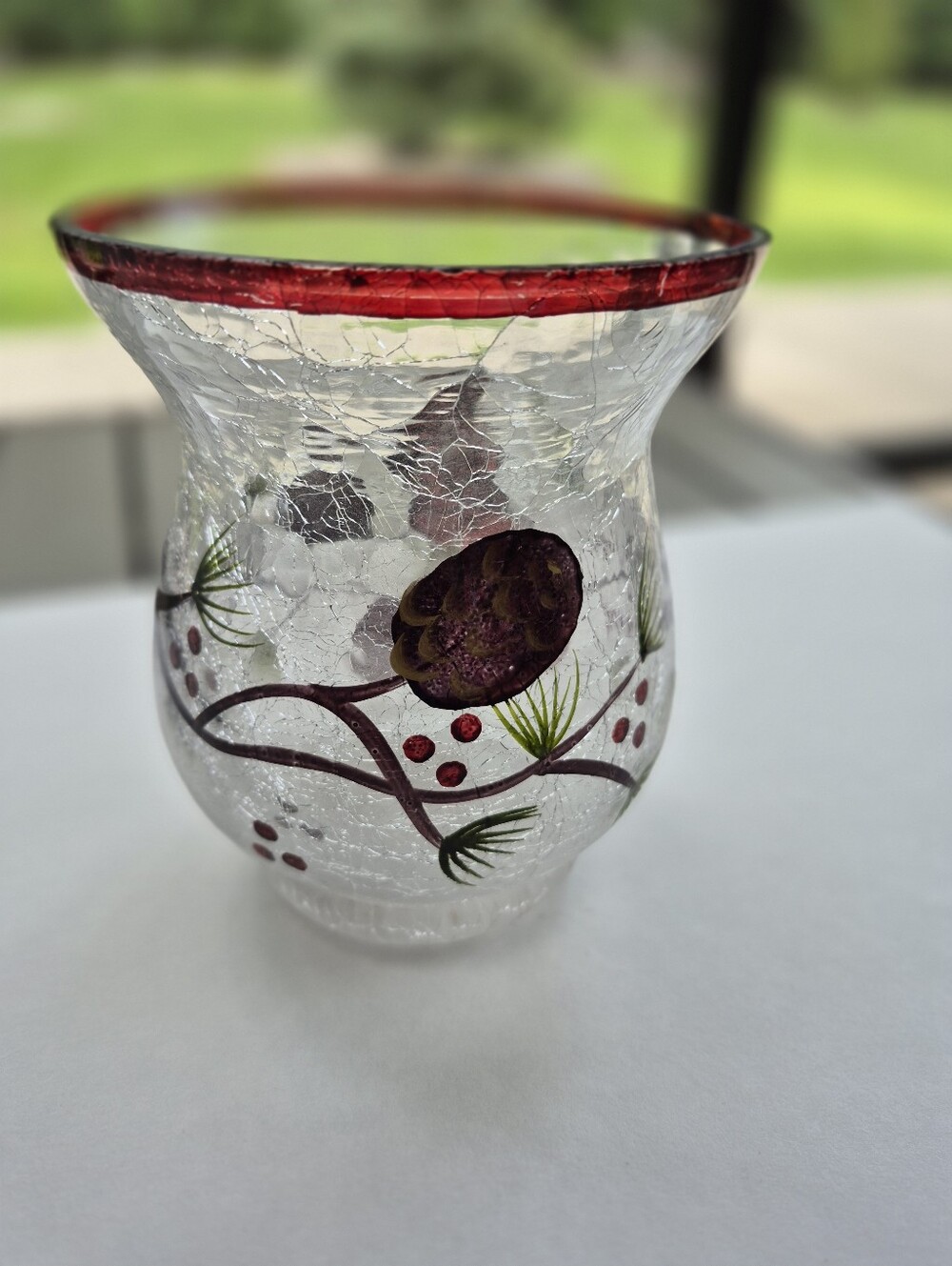 Crackle glass flower vase or candle holder. - Picture 2 of 9
